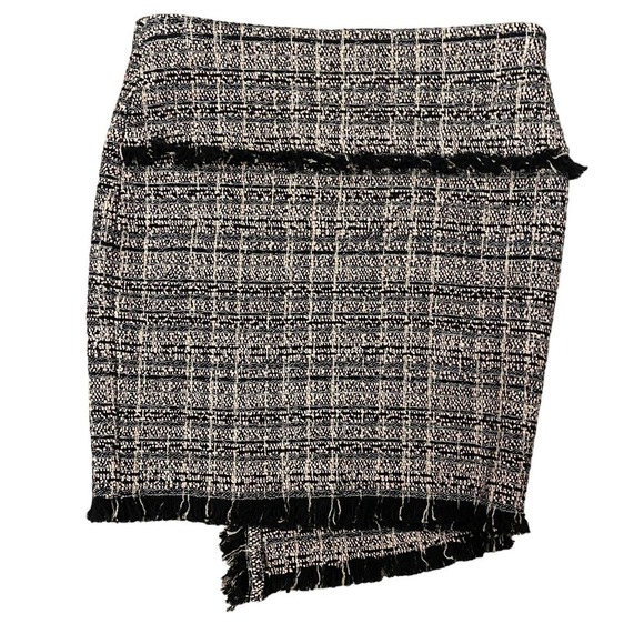 IRO Paris Beige Black Zip Up Layered Front Boucle Fringe Pencil Skirt Tweed 36 - Picture 3 of 7